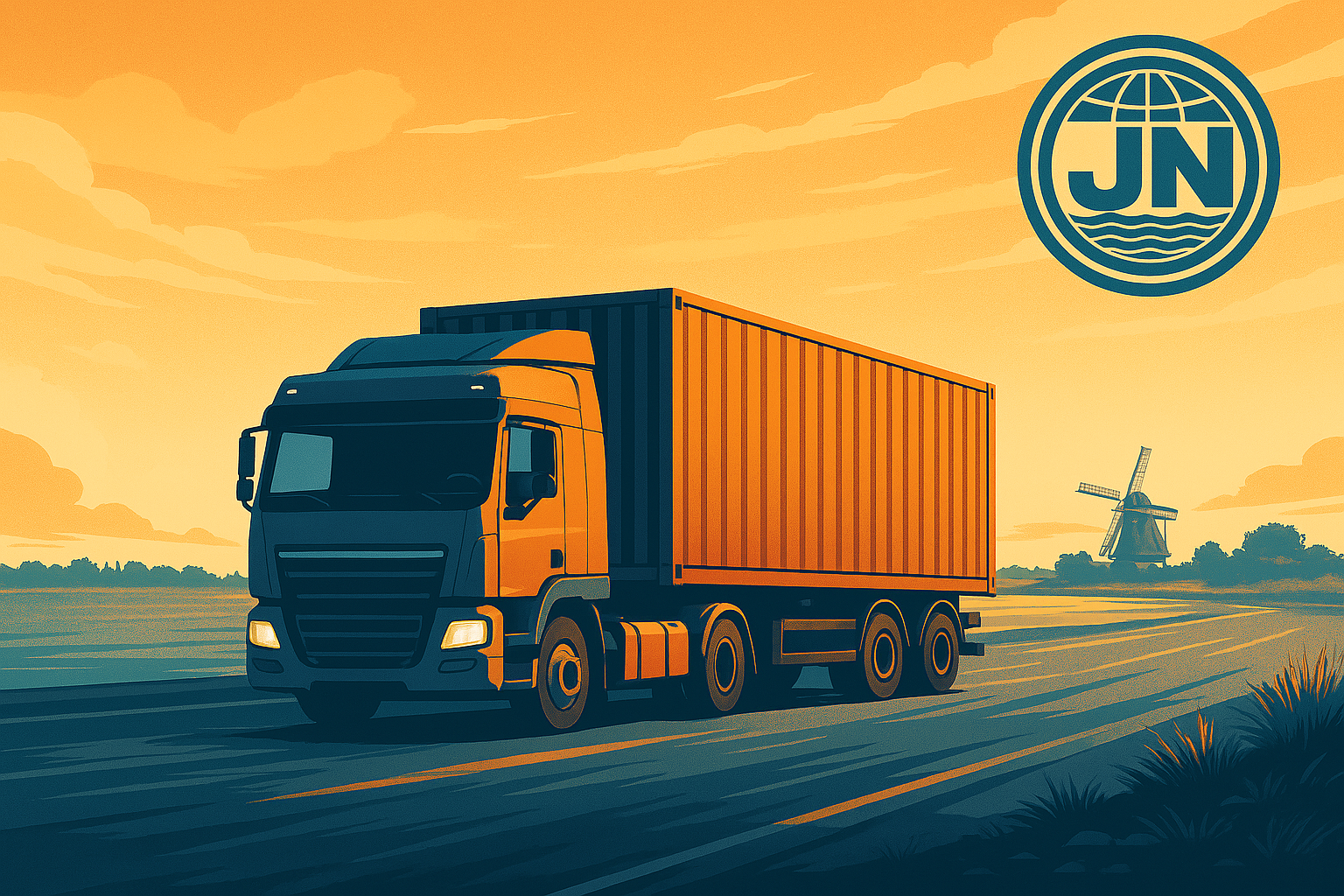 Container truck with Jienuo branding for European transport